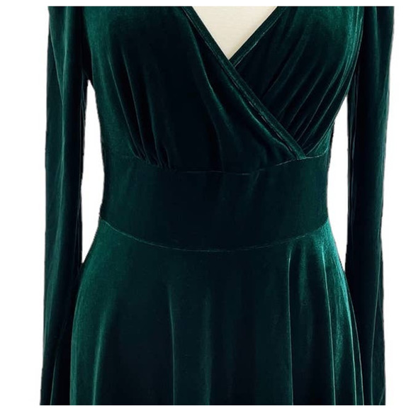 NEW Halara Womens Velvet Mini Flare Casual Dress Surplice Dark Green Size XL - Picture 6 of 12